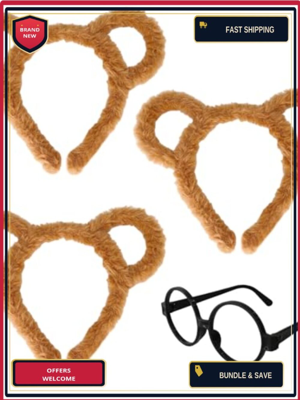 Chipmunk Ears Headband & Round Frame Glasses Set Costume Accessories